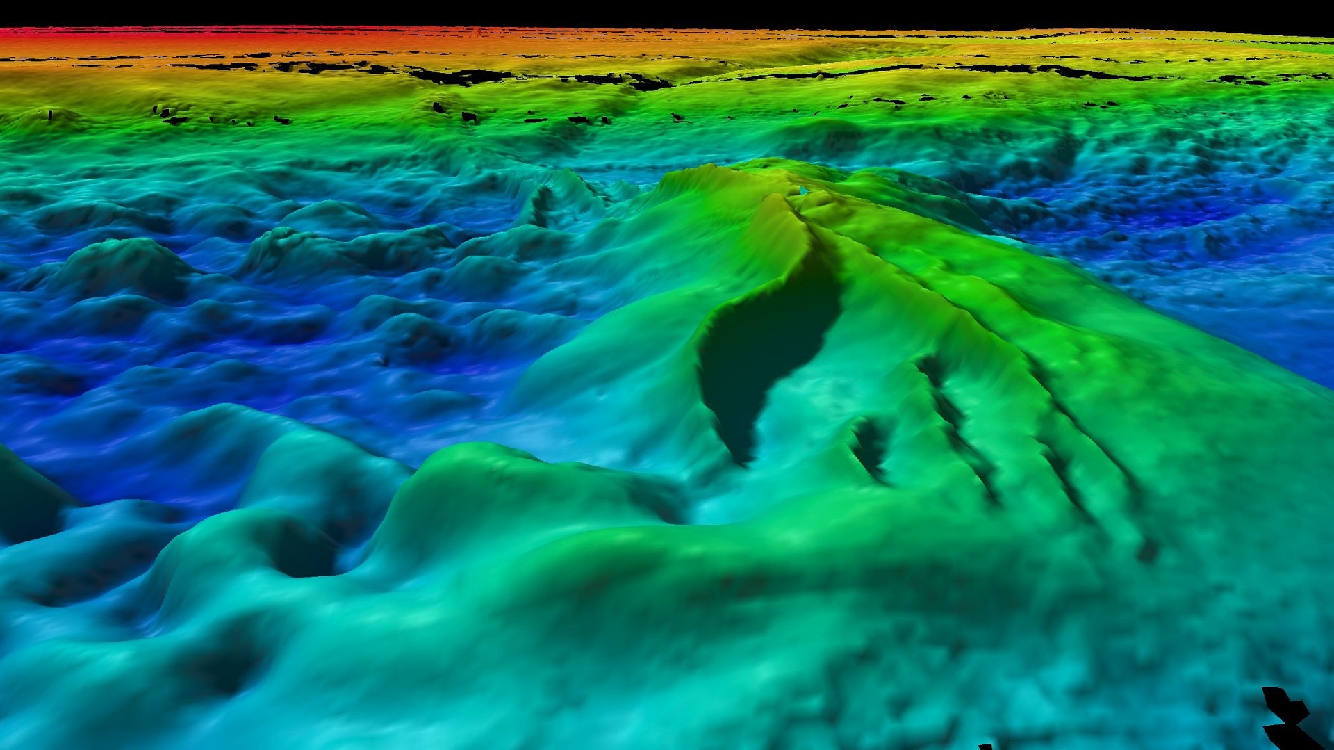 a false colour underwater map showing the relief of the seafloor