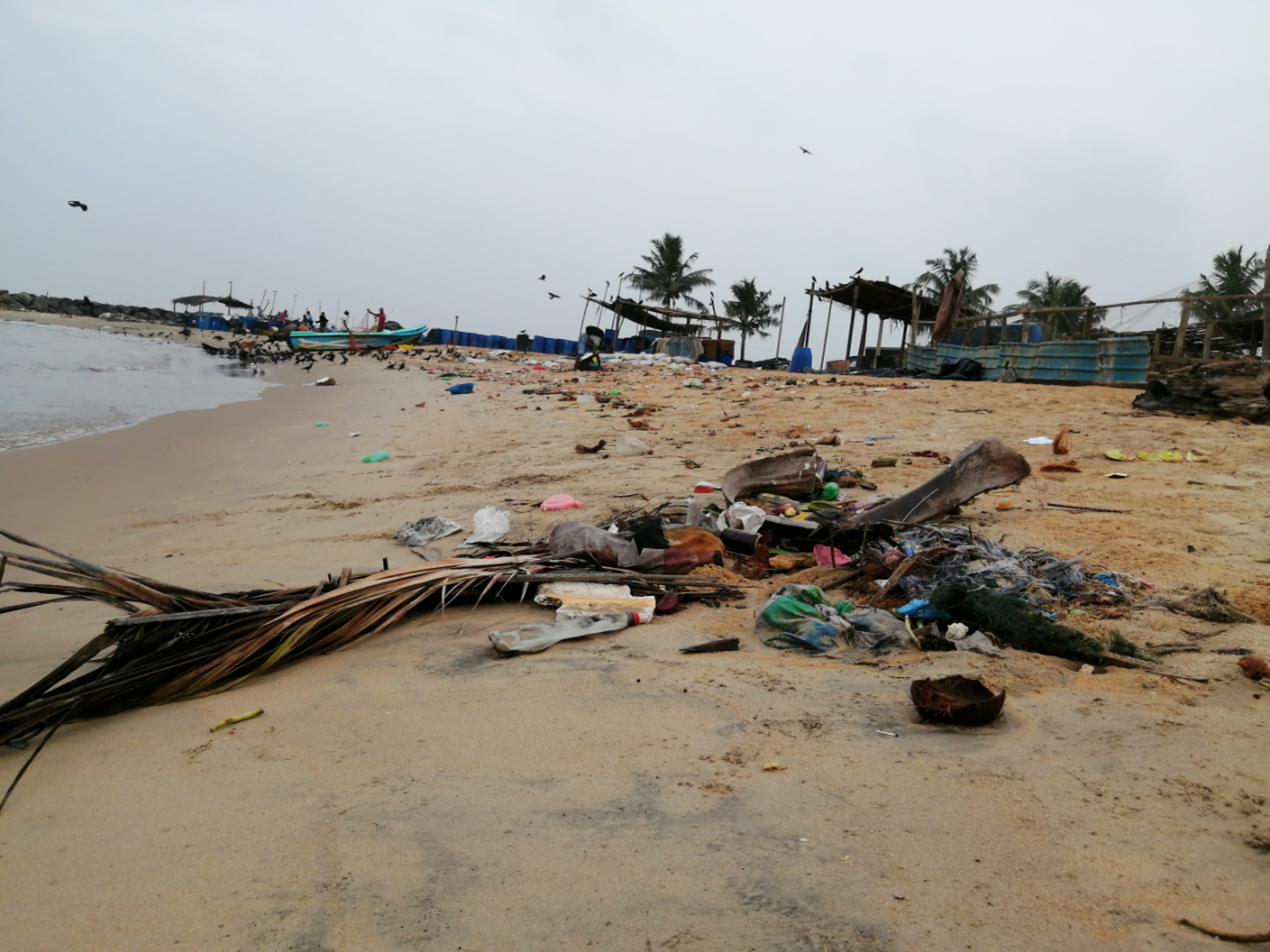 litter on beach in Sri Lanka